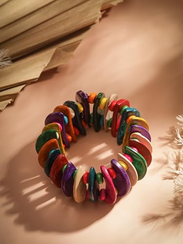 MINACHI Boho Chunky Colorful Wooden Bead Stretch Bracelet, Handmade Bohemian Statement Jewelry For Women - style: Bracelet RAC.001