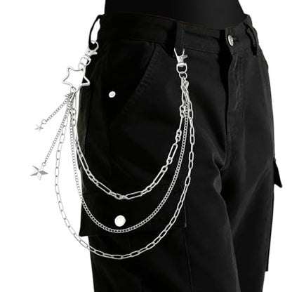 Goth Pants Chain Charms for Women Men Punk Layered Jean Chains Gothic Y2k Pocket Chain for Women Hip Hop Waist Chains - color: Star3