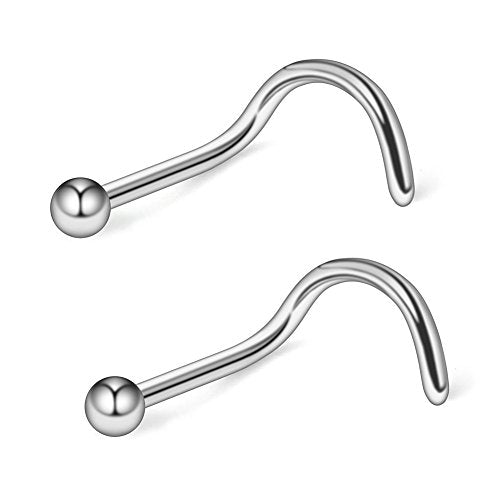 18G(1.0MM) 316L Surgical Steel Curved Nose Stud Ring Twister Screws with 2MM Ball Piercing Jewelry - color: 2PCS - Steel