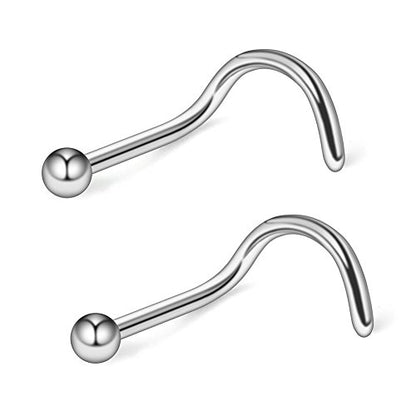 18G(1.0MM) 316L Surgical Steel Curved Nose Stud Ring Twister Screws with 2MM Ball Piercing Jewelry - color: 2PCS - Steel