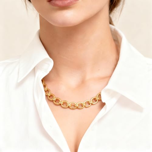 FEEL STYLE Chunky Gold Necklace for Women - 14K Gold Plated 10mm/14mm Cuban Link Chain & 8mm O-Link Chunky Necklace Fashion Jewelry Adjustable - color: Gold Chain, style: 8MM O-Chain