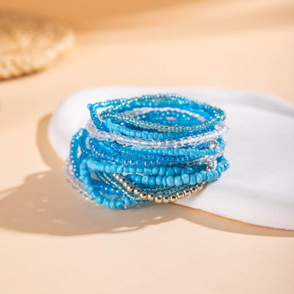 8-20Pcs Colorful Bohemia Seed Beaded Bracelets Handmade Adjustable Stackable Rainbow Beads Stretch Bracelets Anklet Multilayer Vacation Elastic Bangle for Women Summer Beach Boho Jewelry Gift - style: 20pcsA