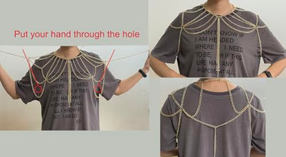 Gold Body Chain Shoulder Chain Punk Layered Arm Chain Tasssel Shoulder Necklace Party Nightclub Bridal Wedding Body Jewelry