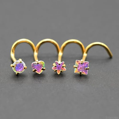 8 Pcs-Pack, Crystal Nose Studs, 20G Stainless Steel, 3mm Zircon, Multiple Shapes Zircon Labret Nose Piercing Ear Jewelry - color: AB Color