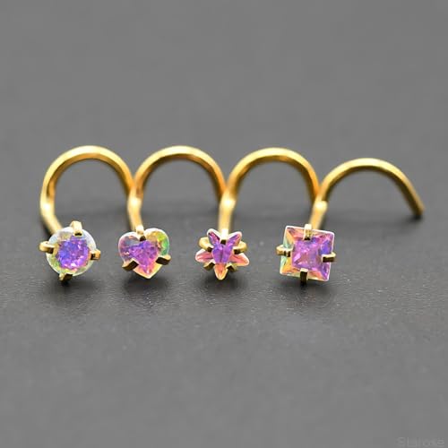 8 Pcs-Pack, Crystal Nose Studs, 20G Stainless Steel, 3mm Zircon, Multiple Shapes Zircon Labret Nose Piercing Ear Jewelry - color: Seven-Color