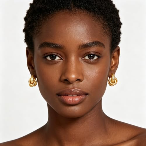 Gold Geometric Drop Dangle Earrings for Women Chunky Trendy Knot Stud Small Twisted Link Earring Jewelry Gift - color: A-Small Flower-Gold