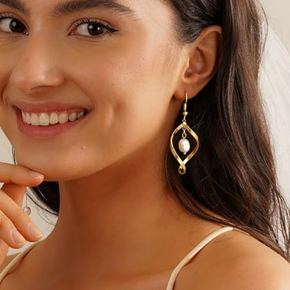 Chunky Gold Hoop Earrings for Women Non Tarnish, 14k Gold Plated Thick Triple Hoop Earrings Hypoallergenic Trendy Hoops Dainty Jewelry Gifts for Women - style: Dangle Pearl