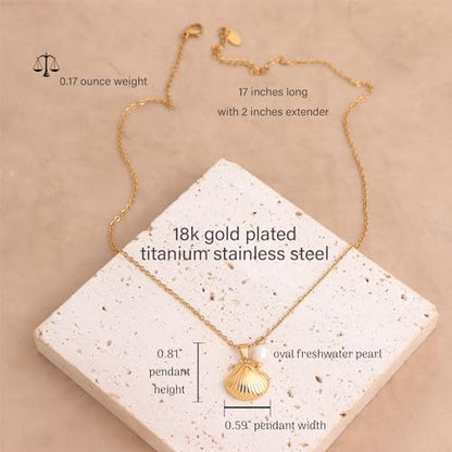 Jean Beau Dainty Pendant Necklaces for Women, Cute Chain Necklace Jewelry Gift - color: shell pearl