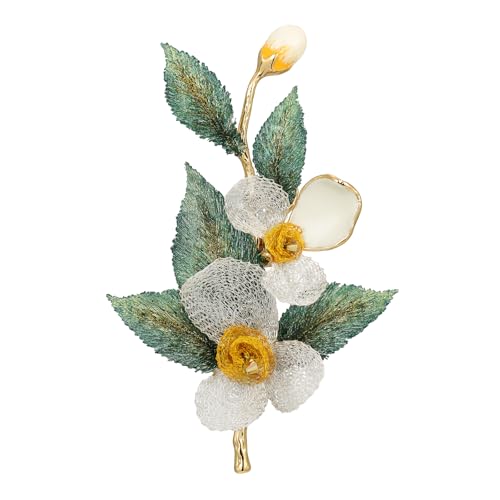 SHE'S FREE STYLE JUST FOR YOU Snail Brooches and pins for women, Sparkling Cubic Zirconia & Pearl Copper Pin, 2.36" Long Clasp Design Playful Jewelry Brooch - color: White Rose