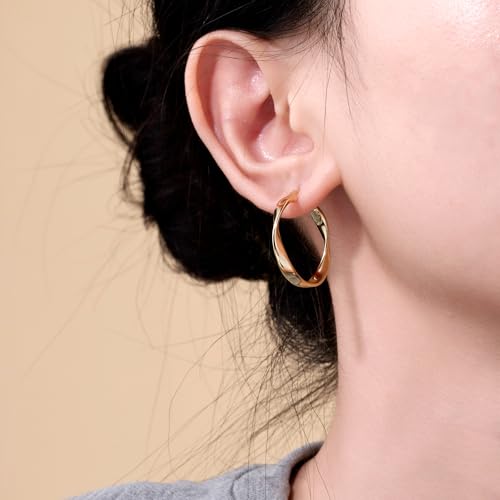 14K Gold Twisted Hoop Earrings for Women Thick Wave Gold Hoops Lightweight Hypoallergenic Elegant Jewelry 25/30MM - color: 25MM