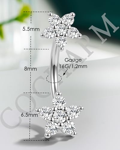Minimalist Flower Rook Piercing Jewelry, 16G 5A CZ Eyebrow Piercing, Stainless Steel Rook Lobe Earrings 6/8MM - color: WG-8MM
