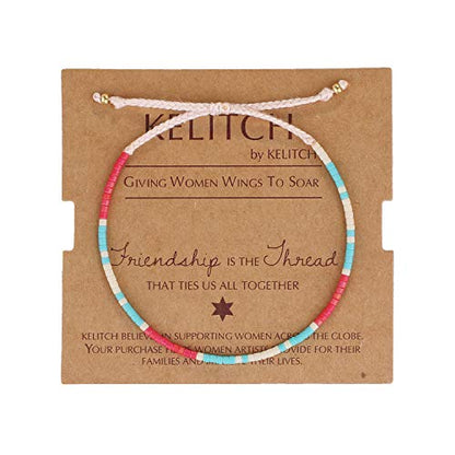 KELITCH Women Friendship Bracelet Seed Beads Miyuki Thin Strand Bracelets Adjustable Boho Jewelry - color: Blue 62I