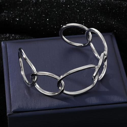 Dainty Gold Bangle Bracelets Open Chunky Cuff Bracelets Adjustable Trendy Minimalist Wide Bracelets Jewelry Women Gifts - color: Silver