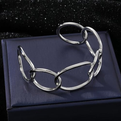 Dainty Gold Bangle Bracelets Open Chunky Cuff Bracelets Adjustable Trendy Minimalist Wide Bracelets Jewelry Women Gifts - color: Silver