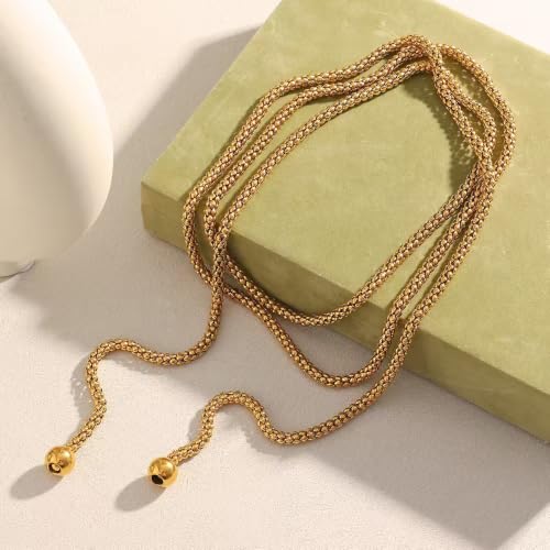 Green Beaded Lariat Necklace with Baroque Pearl Drops – Adjustable Wrap Y Style Jewelry, Beach and Bohemian Outfit Accessory for Women - color: Gold Ball Drop