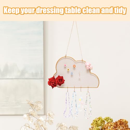 2pcs Gold Wall Mounted Earring Organizer with 10 Hooks,Decorative Jewelry Stand Diamond Grid Display Rack Hanging Hook,Metal Jewelry Holder for Home/Necklaces/Bracelets(Hexagon+Cloud) - size: Hexagon+Cloud