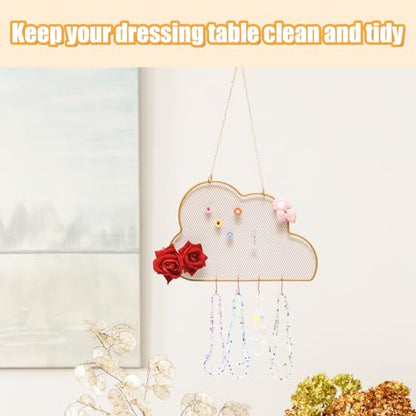 2pcs Gold Wall Mounted Earring Organizer with 10 Hooks,Decorative Jewelry Stand Diamond Grid Display Rack Hanging Hook,Metal Jewelry Holder for Home/Necklaces/Bracelets(Hexagon+Cloud) - size: Hexagon+Cloud