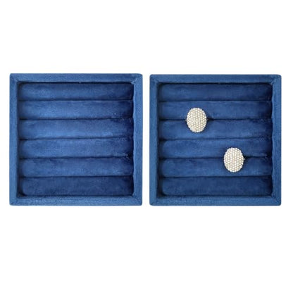 SCIKHETF Velvet Ring Earrings Studs organizer Tray Small Ring Insert Display Tray 5 Slots Stackable (Dark Blue) - color: Dark Blue