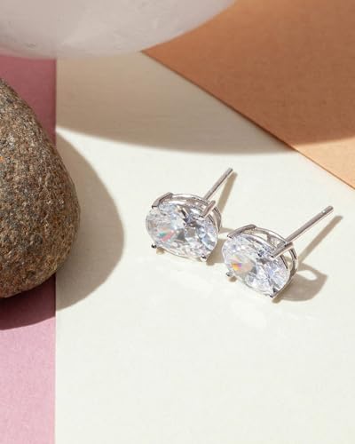PAVOI 14K Gold Plated 925 Sterling Silver Cubic Zirconia Stud Earrings for Women - Simulated Diamond CZ Earrings - style: Oval 4x6mm