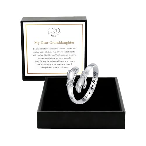 Granddaughter Daughter Hug Ring For Hope Rings, Stainless Steel Inspirational Jewelry Engraved Always With You Love You Forever Message Adjustable Non Tarnish Jewelry Birthday Gift Card - color: CZ LYF(Dear)