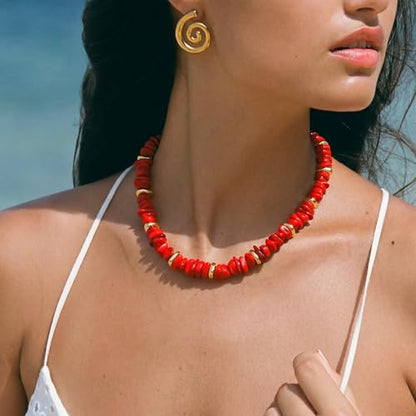 Colorful Irregular Beaded Necklace for Women Resin Jewelry Gift | Trendy Statement Bead Choker Necklaces Summer Beach Boho Charm Accessories Stuff - color: Red