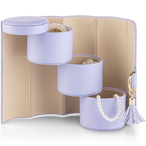 Vlando Travel Jewelry Case for Women, Travel Essential, Travel Must Haves Jewelry Travel Organizer for Girls, Christmas Gifts for Travelers Couples Mom Friends - Purple - color: Light Purple
