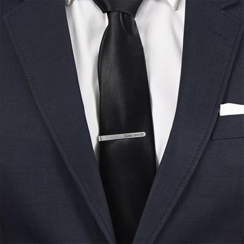 LADY & HOME Tie Clips for Men, Stainless Steel Tie Bars Gifts for Groom, Groomsmen, Father of Groom, Father of Bride, Brother of Bride - style: B:1 GROOM + 6 TEAM GROOM