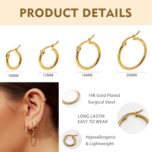 5 Pairs Silver Gold Small Hoop Earrings for Women Surgical Steel Huggie Set | 10 12 14 16 20 mm, Lightweight, Hypoallergenic, 14K Gold Plated 316L Stainless Steel Jewelry, Multiple Piercing - color: Silver+Gold/8 Pairs