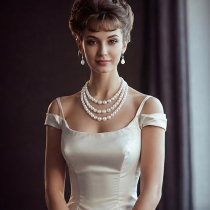 Glenmal Pearl Rhinestone Jewelry Set for Women Pearl Necklace Bracelet Earrings for Wedding Halloween Bridal Shower Tea Party - style: Classy Style
