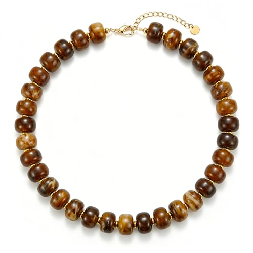 Chunky Colorful Beaded Necklace for Women Boho Summer Statement Resin Choker Necklaces Beach Jewelry Accessories - color: Dark Brown