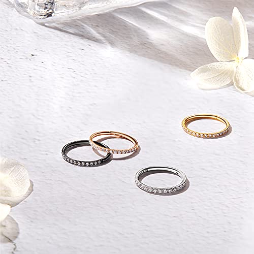 MissNity 20G, 18G, 16G, 14G Hinged Nose Rings Hoop with Gem in 316L Surgical Steel, Septum Clicker Cartilage Earrings Conch Daith Helix Rook Ear Lobe Piercing Jewelry, Diameter 6mm to 12mm - color: 01: Steel - Clear CZ