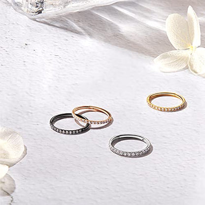 MissNity 20G, 18G, 16G, 14G Hinged Nose Rings Hoop with Gem in 316L Surgical Steel, Septum Clicker Cartilage Earrings Conch Daith Helix Rook Ear Lobe Piercing Jewelry, Diameter 6mm to 12mm - color: 01: Steel - Clear CZ