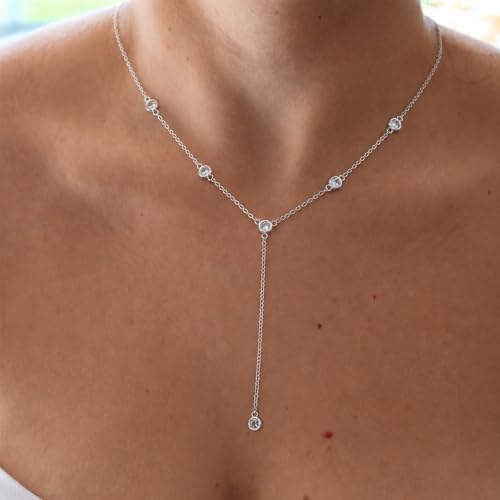 Lariat Gold Necklace for Women, Dainty Long Necklaces 14k Gold Plated Y-Shaped Layered Drop Necklaces for Women Trendy Simple Gold Jewelry for Prom Vacation Gifts - color: Station Y Necklace-Silver