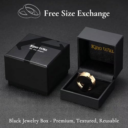 King Will Classic Tungsten Carbide Ring Brushed Two Grooved Center Hammered Design Mens Wedding Band for Men | Black/Silver/Gold, 8mm, Men's Wedding Band, Grooved, Comfort Fit, Everyday Wear - color: A-Gold 8mm