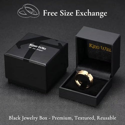 King Will Classic Tungsten Carbide Ring Brushed Two Grooved Center Hammered Design Mens Wedding Band for Men | Black/Silver/Gold, 8mm, Men's Wedding Band, Grooved, Comfort Fit, Everyday Wear - color: A-Gold 8mm