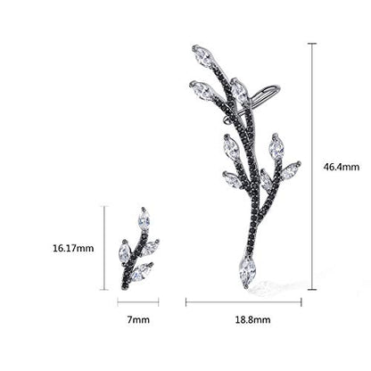 Ear Climber Crawler Earring for Women Cubic Zircon Leaves Stud Earrings | TEMICO Sexy Black Crystals Leaf Ear Cuffs Cartilage Post Studs Hypoallergenic Jewelry
