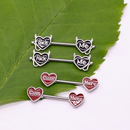 VERAMI 14G 16G Bat Devil Heart Nipple Rings Stainless Steel Heart Nipple Barbell Rings Tongue Rings Body Piercing for Women Men - color: BLACK-RED