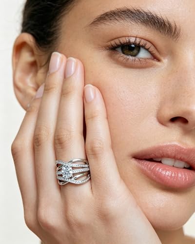 Criss Cross Engagement Ring for Women Rhodium plated 5A Cubic Zirconia Eternity Statement Wedding Band Infinity Promise Anniversary Jewelry Size 6-10 - size: 7