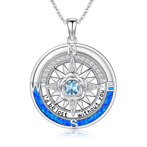 Compass Necklace Sterling Silver Nautical Graduation Gift | 925 Sterling Silver compass pendant with meaningful nautical design, jewelry for women, graduation and travel gift - color: Silver-15
