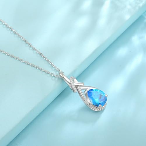 Infinity Teardrop Necklace Silver Tone Pendant Birthstone Jewelry for Women - color: Sea Blue