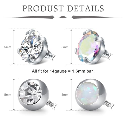 VCMART 14G 5mm 8mm Replacement Balls Externally Threaded Piercing Balls for Tongue Nipple Navel Belly Button Rings Industrial Barbell Piercing Surgical Steel Body Piercing Jewelry Parts - color: 16pcs 5mm ball -A