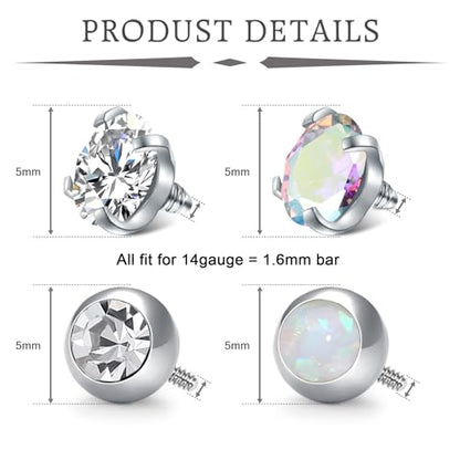 VCMART 14G 5mm 8mm Replacement Balls Externally Threaded Piercing Balls for Tongue Nipple Navel Belly Button Rings Industrial Barbell Piercing Surgical Steel Body Piercing Jewelry Parts - color: 16pcs 5mm ball -A