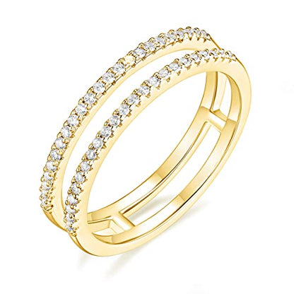 Mameloly Wedding Bands for Women Dainty CZ Cubic Zirconia Half Eternity Stackable Engagement Enhancer Guard Double Ring Size 4-12 - color: 14k Gold Plated