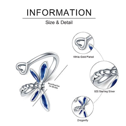 Dragonfly Toe Ring for Women 925 Sterling Silver Dragonfly/Butterfly/Cat/Paw Toe Rings Adjustable Open Ring for Women Christmas Jewelry Gift - color: Dragonfly-Toe