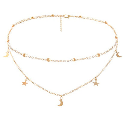 BaubleStar Star Moon Charm Necklace Layering Chain Choker for Women - color: Gold