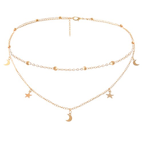 BaubleStar Star Moon Charm Necklace Layering Chain Choker for Women - color: Gold