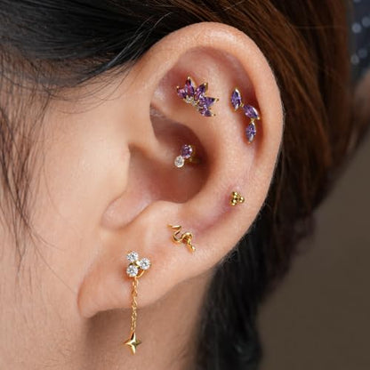 1PC ASTM F136 Titanium Mini Threadless Flat Back Stud 18G 6mm 8mm for Conch Helix Flat Tragus Labret - color: Triangular Cluster - Gold