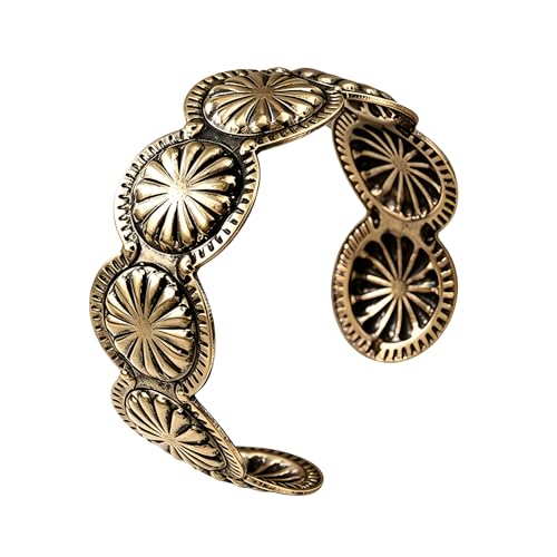 MALOYANVE Western Cuff Bracelet for Women Vintage Silver Gold Bronze Concho Sunburst Engraved Open Cuff Boho Cowgirl Cowboy Jewelry - color: Antique Gold