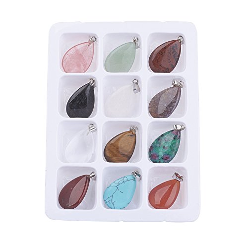 FASHEWELRY 12Pcs Teardrop Stone Pendants Water Drop Healing Crystal Quartz Chakra Gemstone Rock Charms Random Mixed for Necklace Jewelry Making Hole: 6x2mm - color: 6-Mixed Color-Teardrop-Random