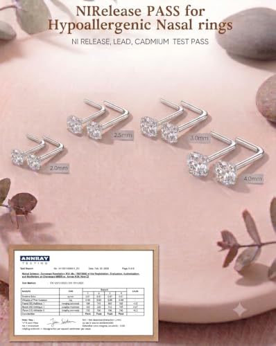 8Pcs 20G Gold/Silver 316L Surgical Stainless Steel L Shaped Corkscrew Nose Studs earrings, Hypoallergenic Nickel Free Tiny Clear Cubic Zirconia Nose Piercing Jewelry 2mm‑4mm,cartilage piercings, Minimalist Dainty Body Piercing Accessories for Sensitive Sk